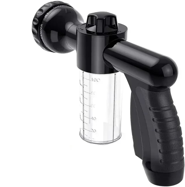 Multi-Functional Garden Hose Nozzle with Foam Cannon and Soap Dispenser 8 Watering Patterns Plastic Material Car Wash Attachment