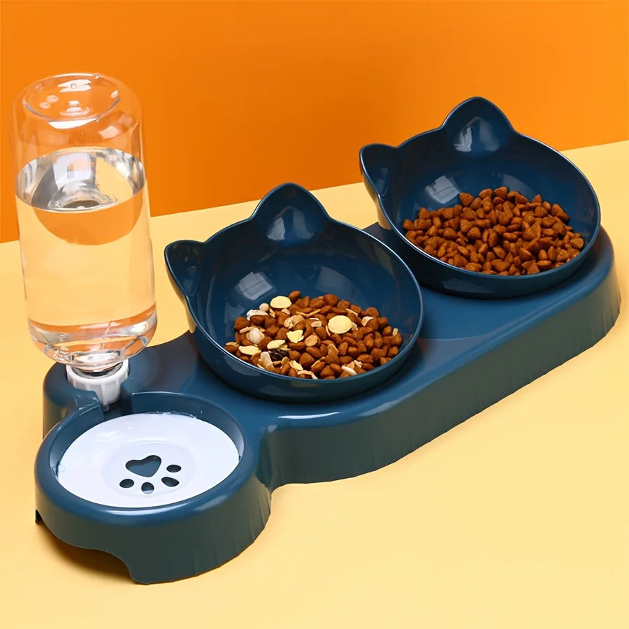Elevated Cat Bowl Set with Gravity Water Dispenser – 3-in-1 Feeding Station