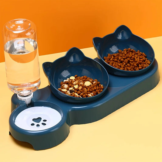 Elevated Cat Bowl Set with Gravity Water Dispenser – 3-in-1 Feeding Station