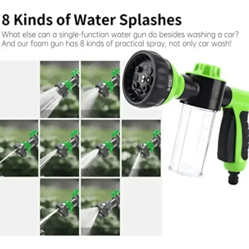 Multi-Functional Garden Hose Nozzle with Foam Cannon and Soap Dispenser 8 Watering Patterns Plastic Material Car Wash Attachment
