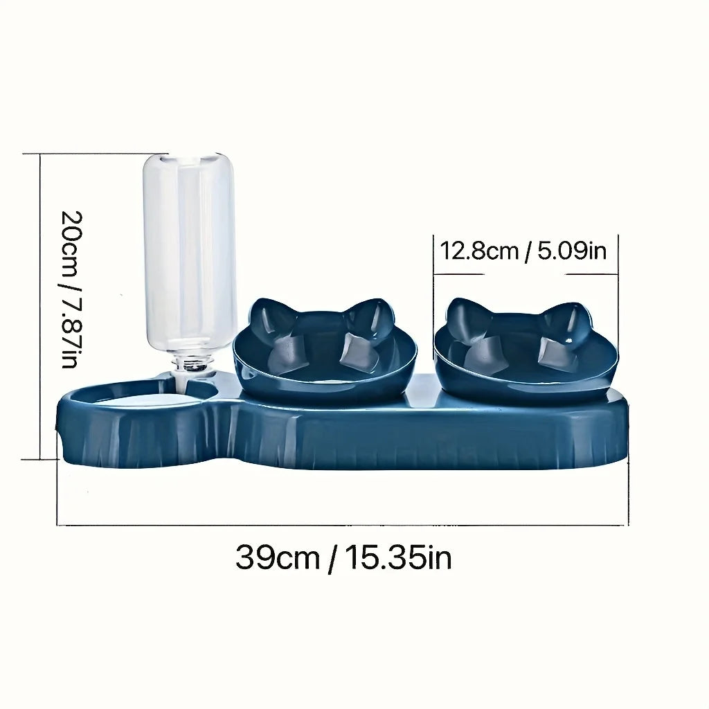 Elevated Cat Bowl Set with Gravity Water Dispenser – 3-in-1 Feeding Station
