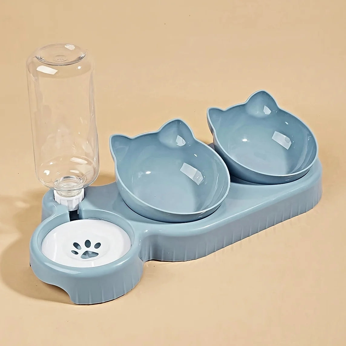 Elevated Cat Bowl Set with Gravity Water Dispenser – 3-in-1 Feeding Station