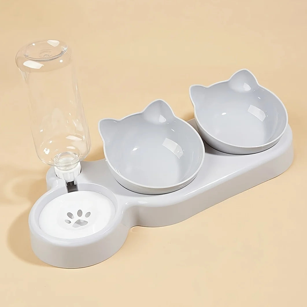 Elevated Cat Bowl Set with Gravity Water Dispenser – 3-in-1 Feeding Station