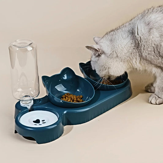 Elevated Cat Bowl Set with Gravity Water Dispenser – 3-in-1 Feeding Station