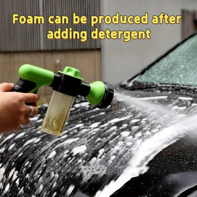 Multi-Functional Garden Hose Nozzle with Foam Cannon and Soap Dispenser 8 Watering Patterns Plastic Material Car Wash Attachment