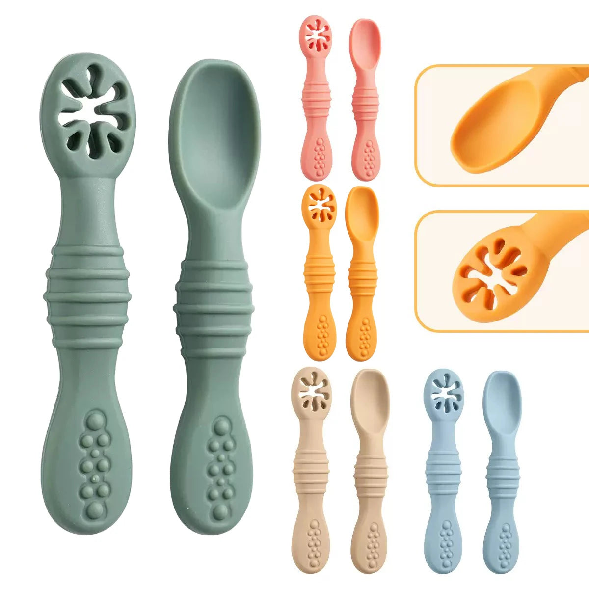 Baby Silicone Grinding Training Spoon Feeding Complementary Food Rice Paste Double Headed Soft Spoon Sticky Licking Rod