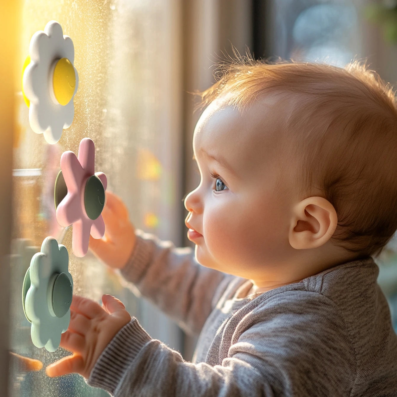 Silicone Flower Baby Teether & Sensory Suction Toy