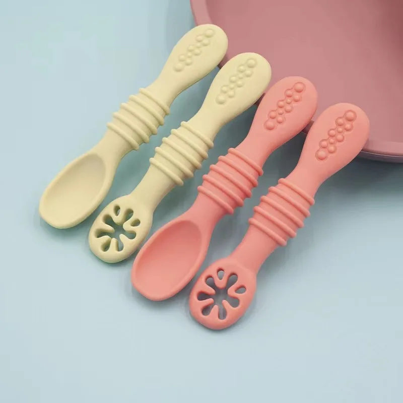 Baby Silicone Grinding Training Spoon Feeding Complementary Food Rice Paste Double Headed Soft Spoon Sticky Licking Rod