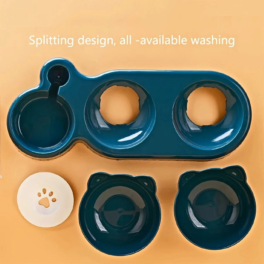 Elevated Cat Bowl Set with Gravity Water Dispenser – 3-in-1 Feeding Station